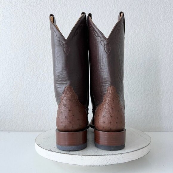 Rod Patrick Mens Cowboy Boots 10AA Brown Ostrich Leather Western French Toe EUC - Picture 4 of 12